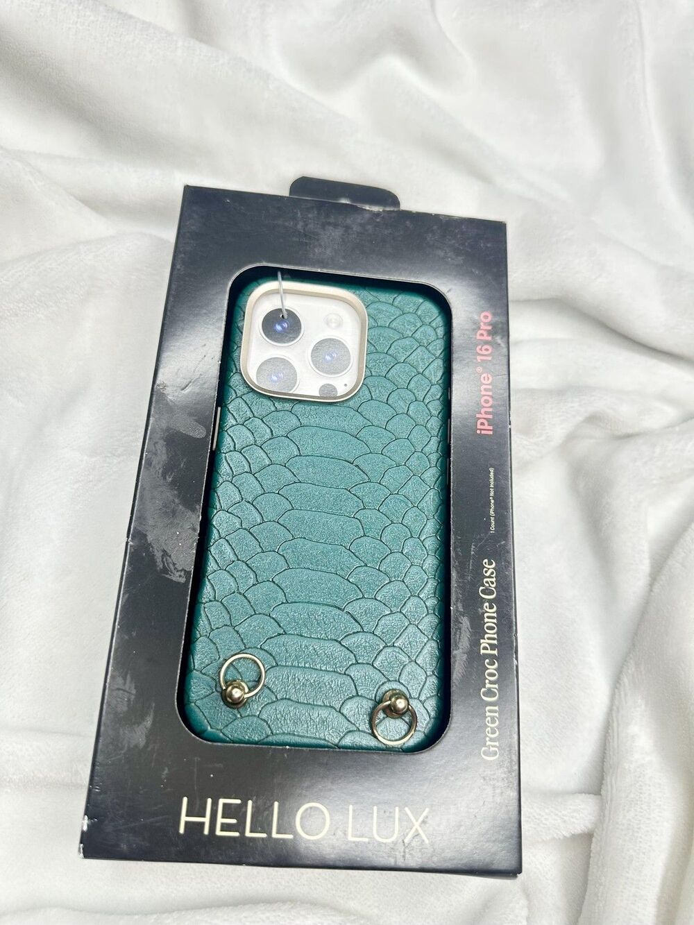 HELLO LUX Phone Case IPhone 16 Pro Green Croc Faux Leather Dual Layer Shockproof